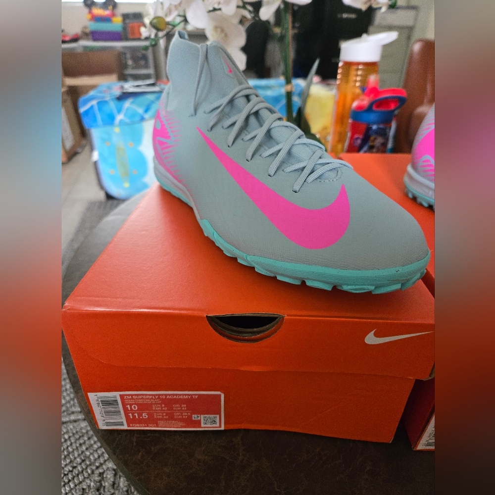 Nike Gray and Pink High-Top Cleats TURF